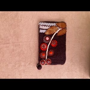 Wool Clutch Purse With Wool Flowers